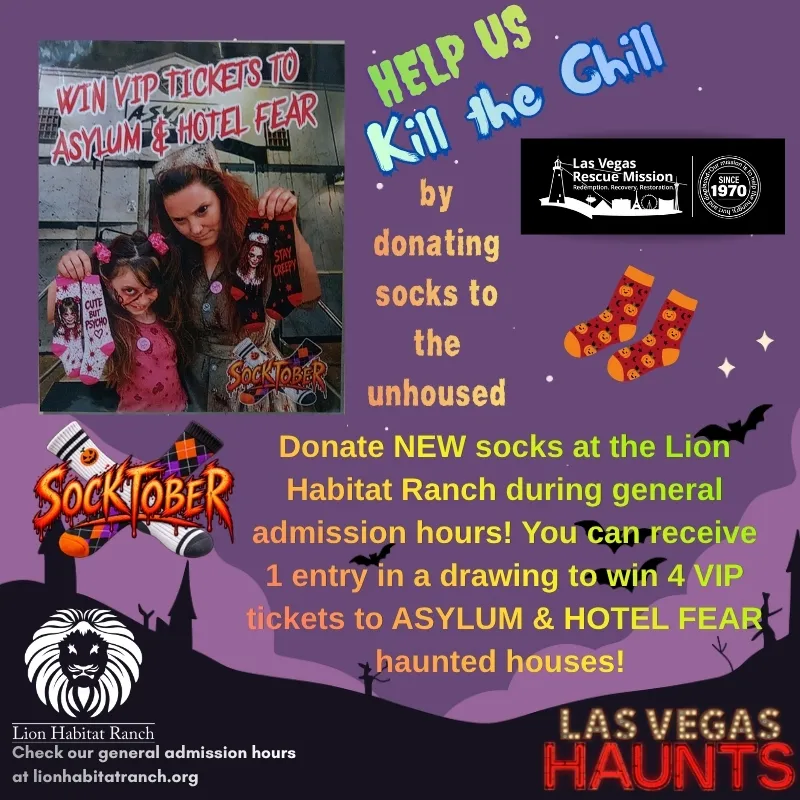 Drop Off NEW Sock Donations at the Lion Habitat Ranch for Socktober!